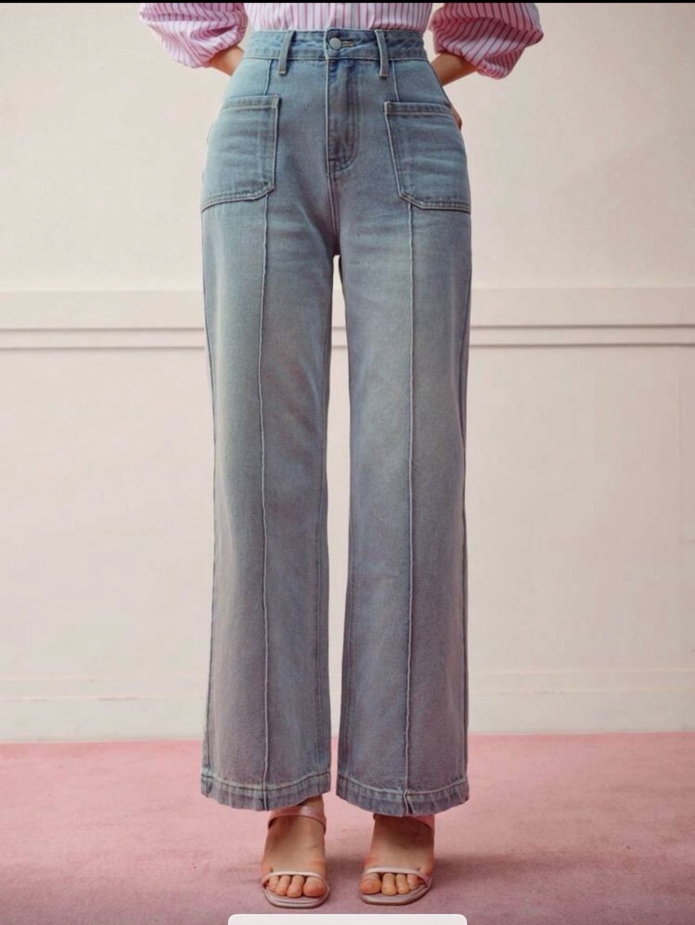 MOTF Premium Pintuck Wide Leg Jeans Size 29 NWT Medium Wash High Rise